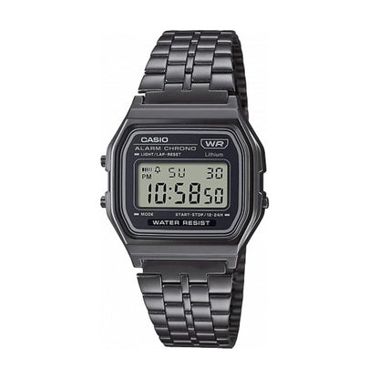 CASIO VINTAGE Mod. ICONIC - ALL BLACK wristwatch, unisex, 3 ATM water resistant with resin case and metal strap, comes in official box.