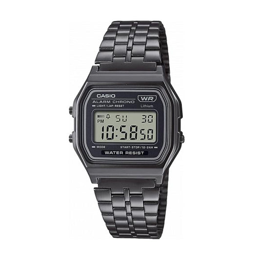 CASIO VINTAGE Mod. ICONIC - ALL BLACK wristwatch, unisex, 3 ATM water resistant with resin case and metal strap, comes in official box.