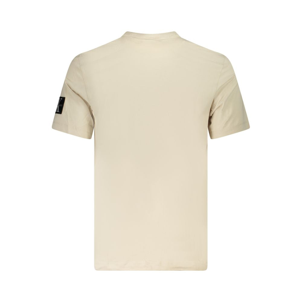 Back view of Calvin Klein Beige Cotton Men T-Shirt showcasing sleek design and eco-conscious material.