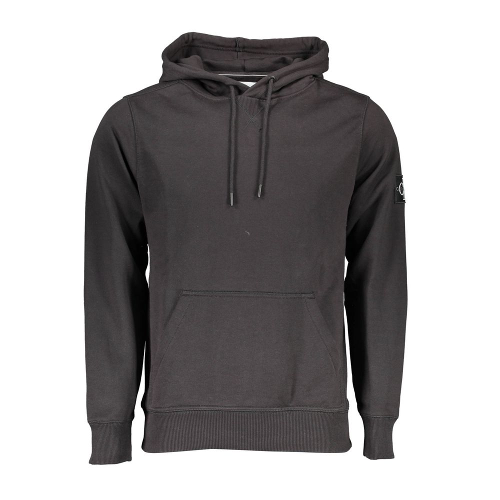 Calvin Klein Black Cotton Men Sweater with Central Pocket and Hood, featuring sleek design and contemporary style.