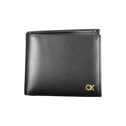 Calvin Klein Black Leather Men Wallet with RFID protection, featuring dual compartments and coin purse for organized storage.
