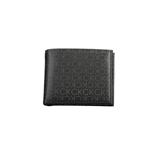 Calvin Klein Black Polyester Men Wallet with RFID blocking and iconic logo, featuring ample card space and contrasting details for urban style.