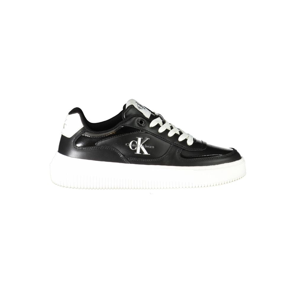 Calvin Klein Black Polyester Sneaker with laces, logo print, contrast details, made from 50% recycled thermoplastic rubber.