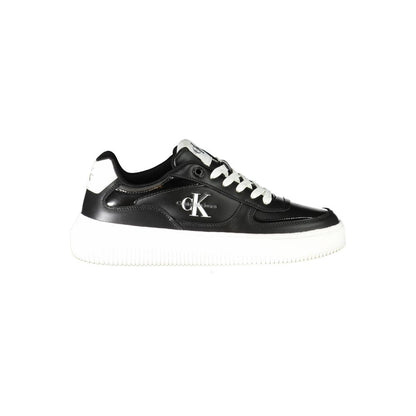 Calvin Klein Black Polyester Sneaker with laces, logo print, contrast details, made from 50% recycled thermoplastic rubber.