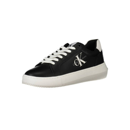 Calvin Klein Black Polyester Women Sneaker featuring bold design with logo, made from 50% recycled materials for eco-conscious fashionistas.