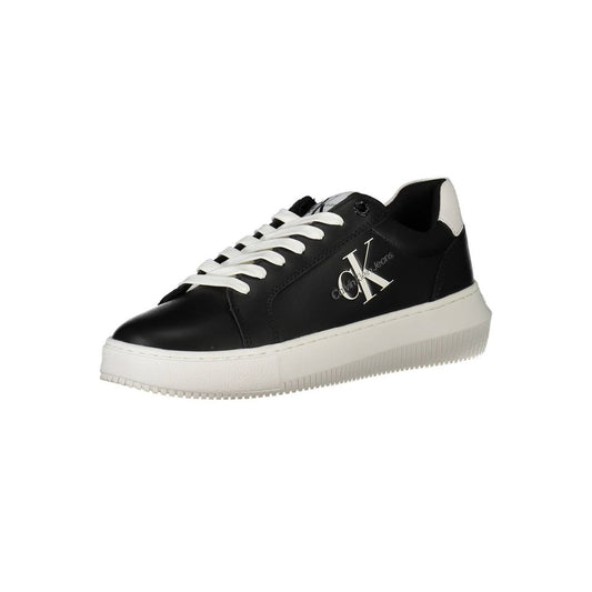 Calvin Klein Black Polyester Women Sneaker featuring bold design with logo, made from 50% recycled materials for eco-conscious fashionistas.