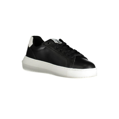 Calvin Klein Black Polyester Women Sneaker with white sole and logo on the tongue, made from 50% recycled materials.