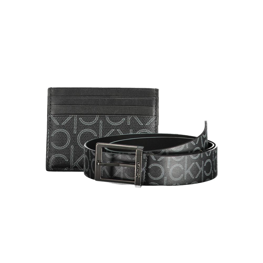Calvin Klein Black Polyethylene Mens Wallet with card holder and belt featuring iconic CK logo, perfect for modern style enthusiasts.