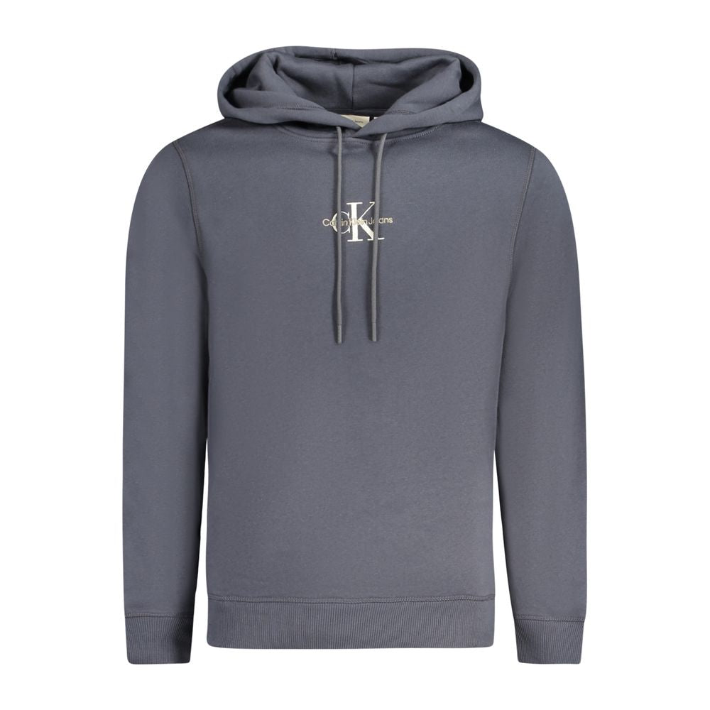 Calvin Klein Blue Cotton Men Sweater with embroidery logo, long sleeve eco-friendly hoodie elevating casual wardrobe style.