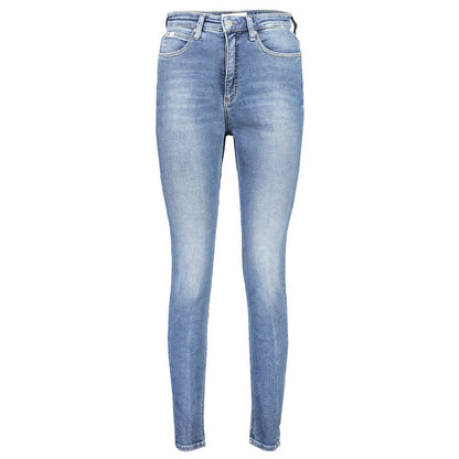 Calvin Klein Blue Cotton Women Jeans, sustainable high-rise skinny with five pockets and urban chic style.