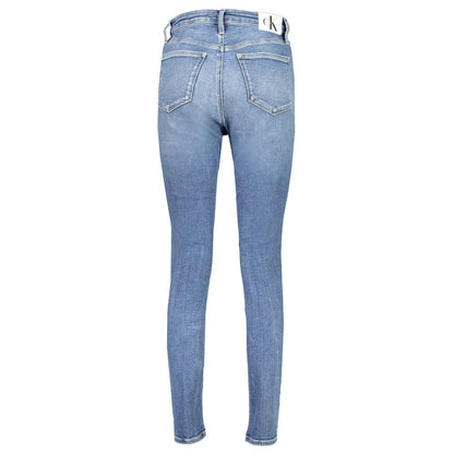 Calvin Klein Blue Cotton Women Jeans - High-rise skinny fit with recycled cotton and chic washed look, featuring five pockets.