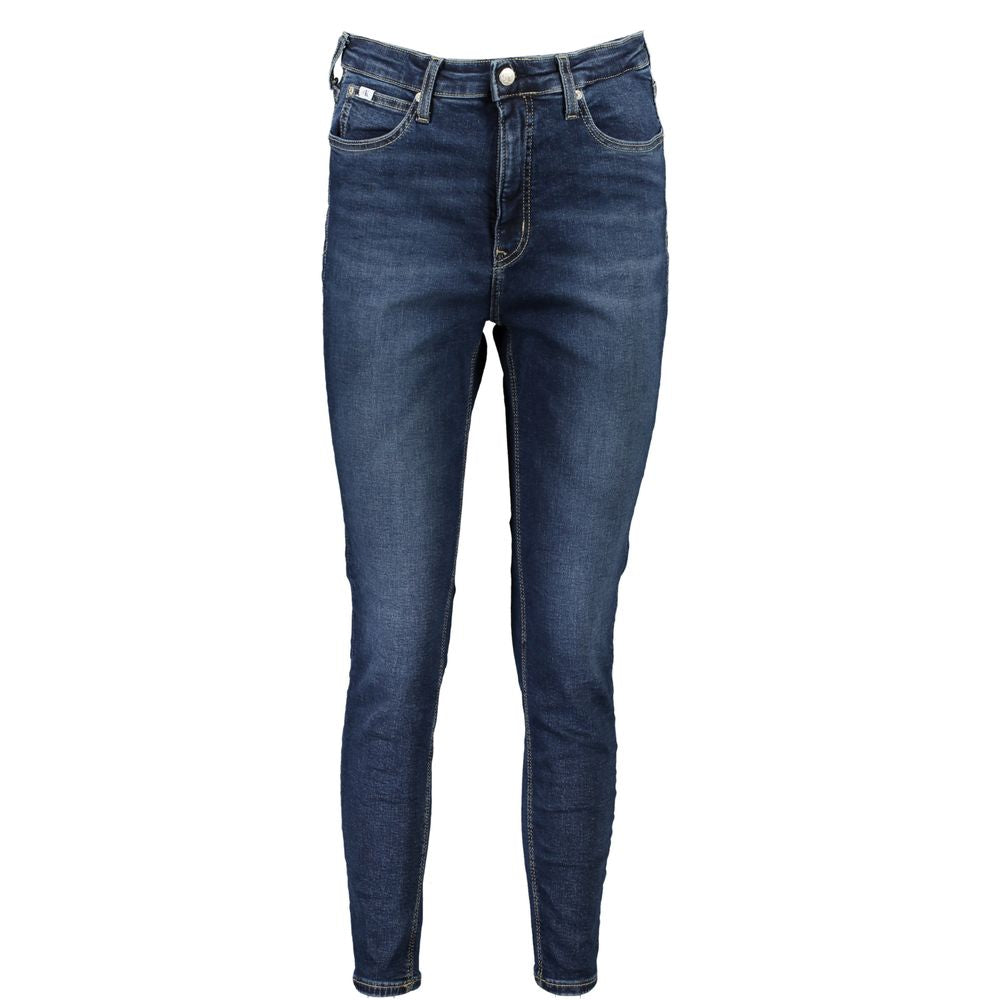 Calvin Klein Blue Cotton Women's Skinny Ankle Jean with high-rise, sustainable fabric, featuring sleek silhouette and recycled materials.