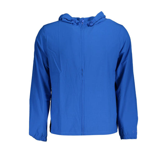 Calvin Klein Blue Polyester Men's Sport Jacket with hood and pockets, showcasing sleek design and functionality for modern men.