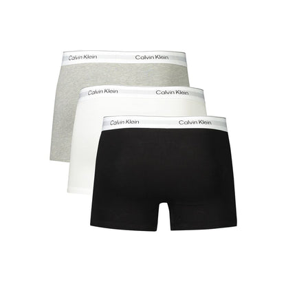Calvin Klein Brown Cotton Men Boxer trio in white, grey, black with logo waistband.