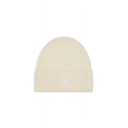 Calvin Klein Cream Recycled Polyester Cap (Baseball Hat) with monogram embroidery, sustainable and chic.