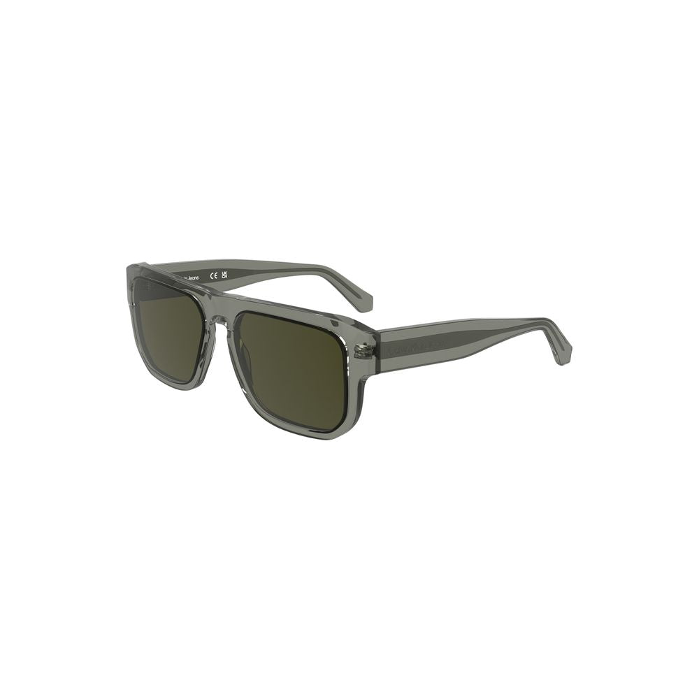 Calvin Klein Gray Acetate Men Sunglass with square acetate frame and smoke lenses, showcasing style and authenticity.