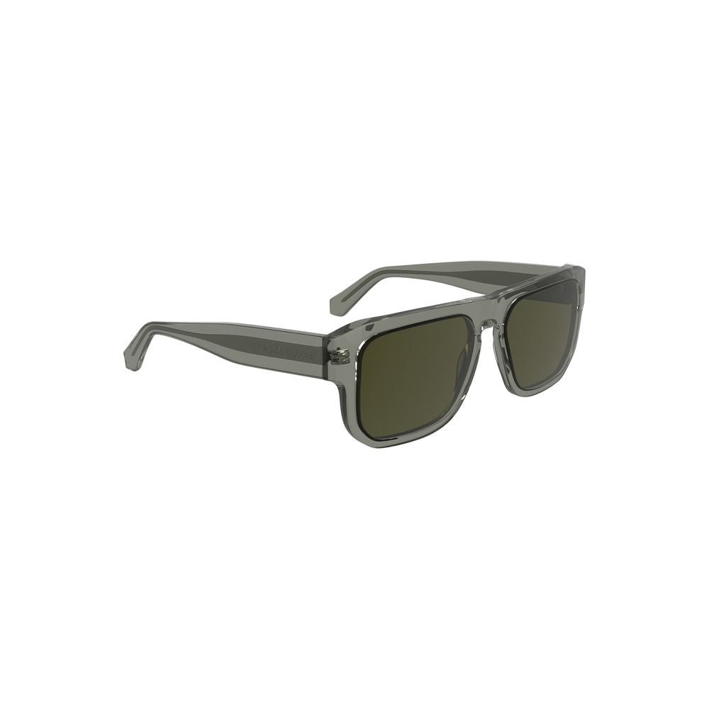 Calvin Klein Gray Acetate Men Sunglass with bold square shape and smoke lenses for a stylish, mysterious look.
