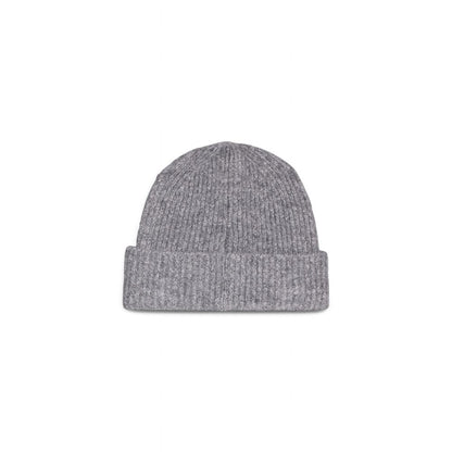 Gray ribbed beanie hat with thick embroidery, perfect for winter. Calvin Klein Gray Marabou Cap (Baseball Hat) focused style.