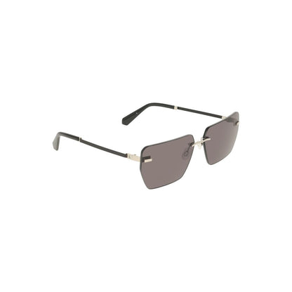 Calvin Klein Gray Metal Men Sunglasses with bold metal frame and smoky square lenses, showcasing luxury and contemporary style.