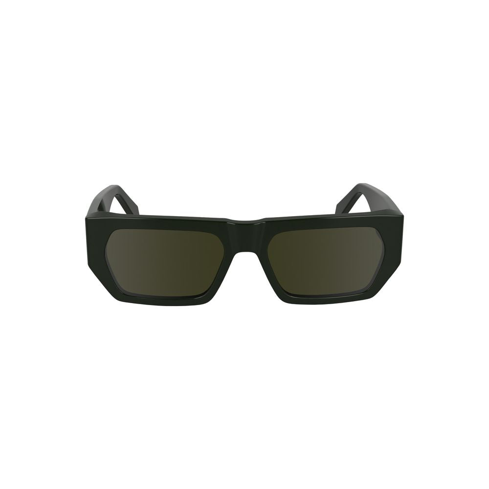 Calvin Klein "Green Acetate Men Sunglasses" with sleek rectangular frame and green-tinted lenses for a modern, bold look.