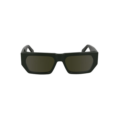 Calvin Klein "Green Acetate Men Sunglasses" with sleek rectangular frame and green-tinted lenses for a modern, bold look.