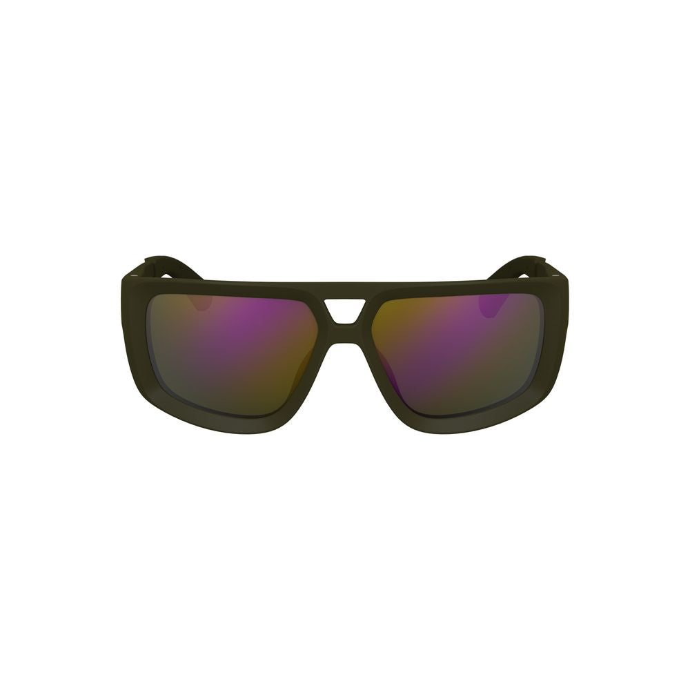 Calvin Klein Green Plastic Men Sunglass with square lenses and durable injected plastic frame, perfect for a stylish sun-soaked adventure.
