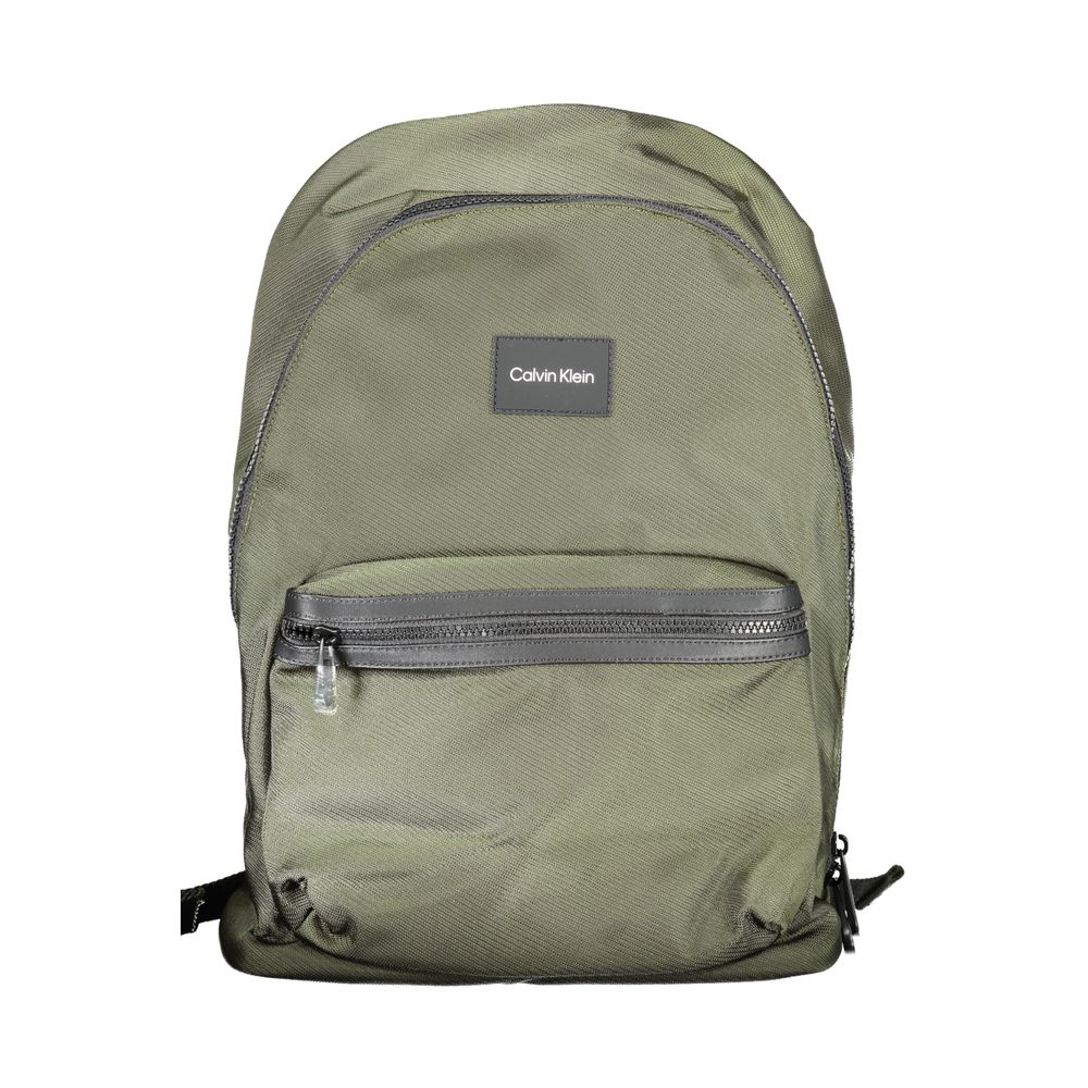 Calvin Klein Green Polyester Backpack with handle, adjustable straps, external pocket, and laptop holder