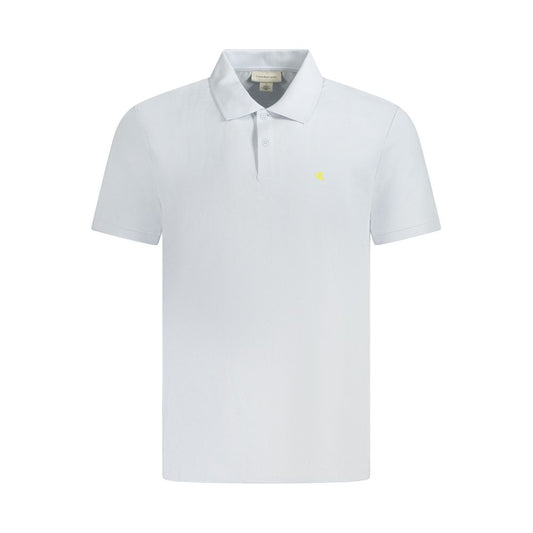 Calvin Klein Light Blue Cotton Men Polo Shirt with classic fit and logo embroidery, two-button placket, and short sleeves.