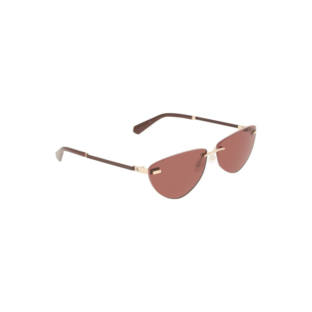 Calvin Klein Pink Metal Women Sunglass with drop-shaped pink lenses and metal frame, perfect accessory for a chic style statement.