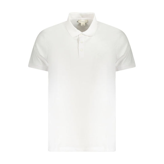 Calvin Klein White Cotton Men Polo Shirt with classic fit, featuring understated embroidery and iconic logo for timeless elegance.