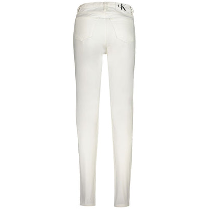 Back view of Calvin Klein White Cotton Women Jeans with a 5-pocket design, showcasing the pristine recycled cotton material.