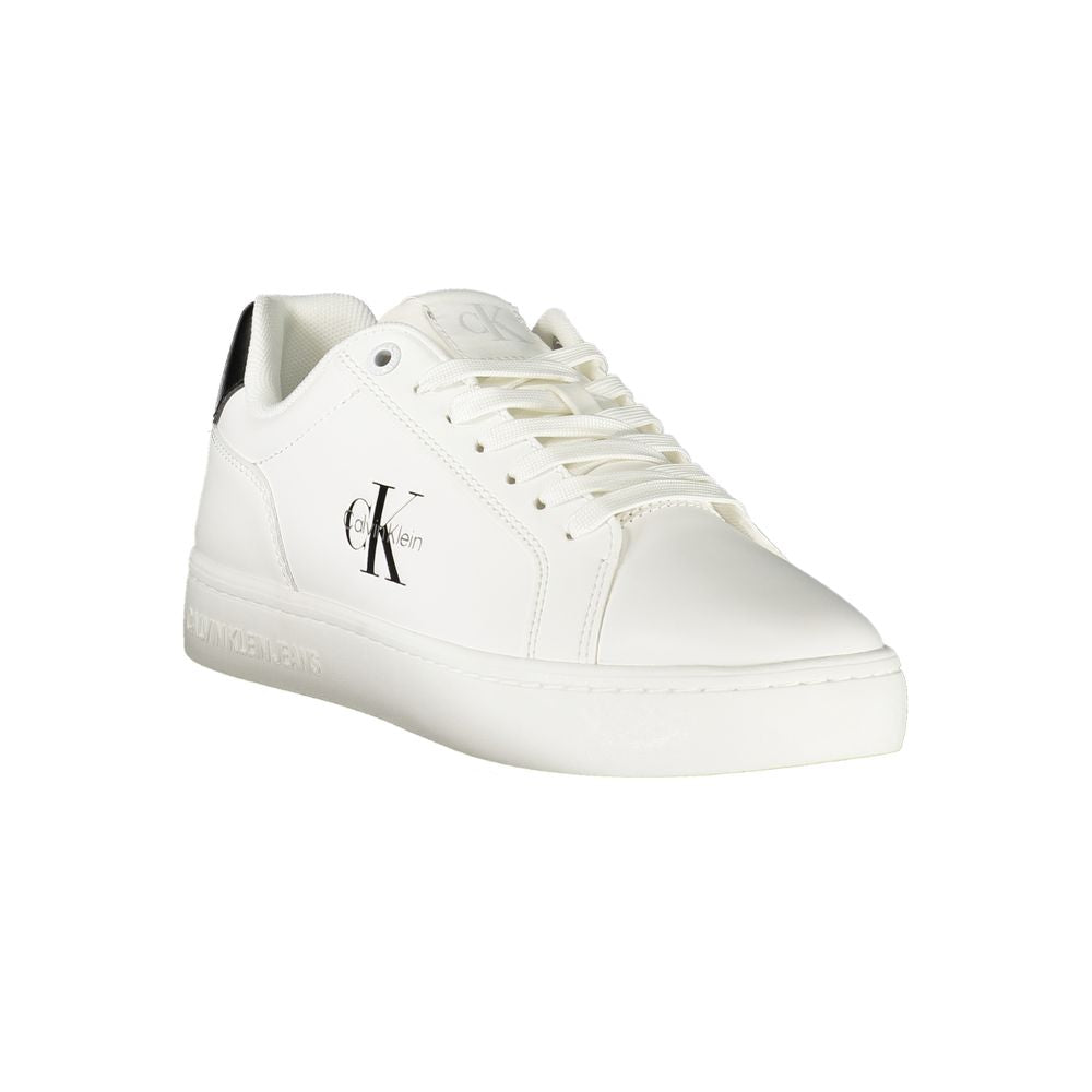 Calvin Klein White Leather Women Sneaker with black details and iconic logo, offering stylish comfort and luxury.