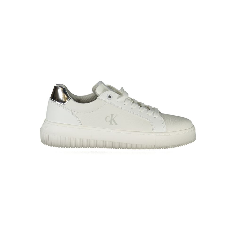Calvin Klein White Polyethylene Women Sneaker with silver accents and logo, showcasing sporty elegance and luxury craftsmanship.