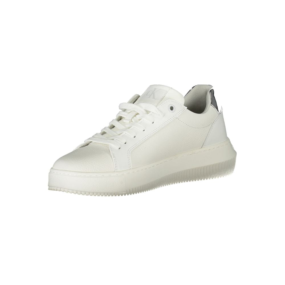 Calvin Klein White Polyethylene Women Sneaker with silver accents and removable footbed for style and comfort.