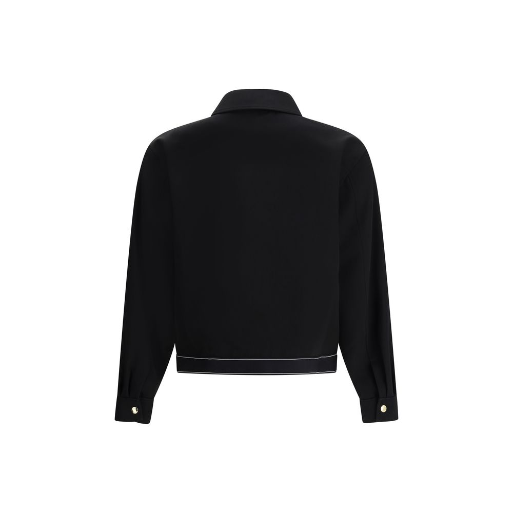 Back view of Casablanca Black Wool Full-Length Jacket with buttoned cuffs and sleek design.