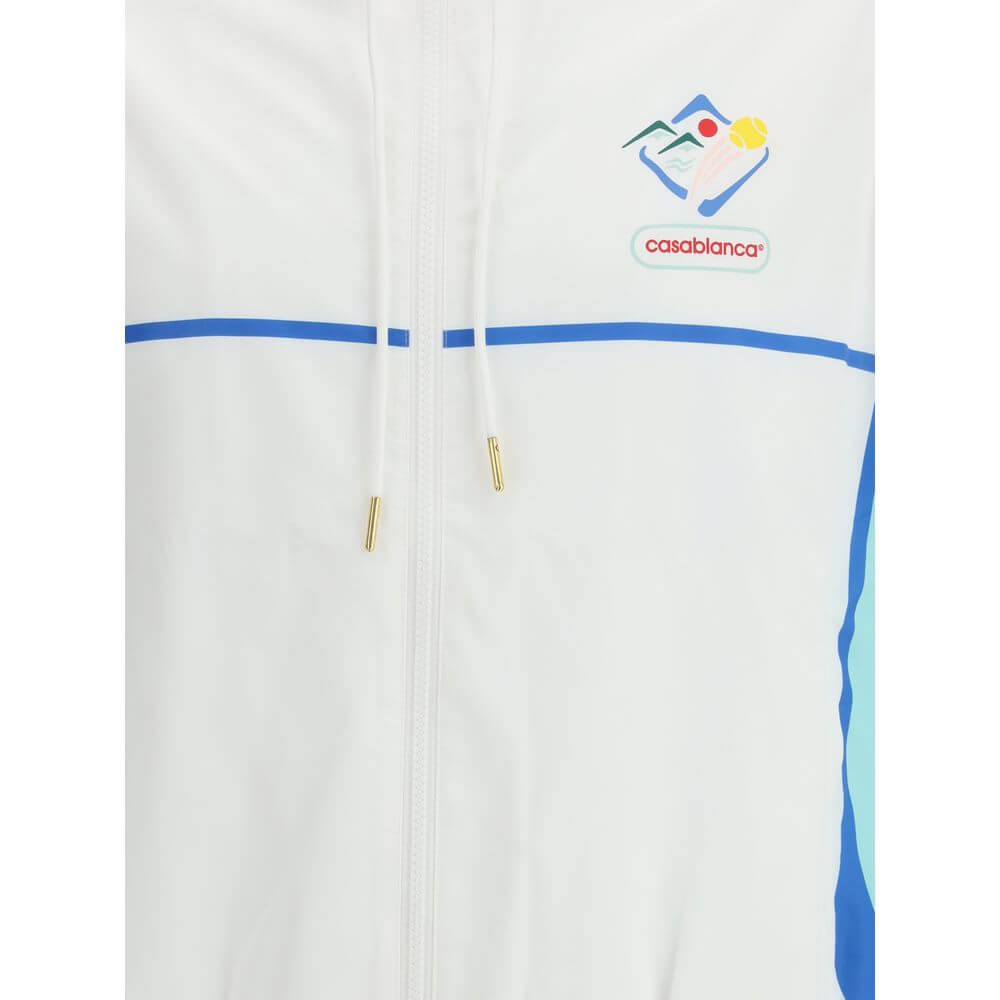 Casablanca Multicolor Polyamide Shell Jacket with contrast monogram, high collar, and blue detailing.