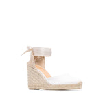 Castañer Castaner Flat shoes White with 95mm platform, almond toe, rear tie fastening, and braided raffia wedge heel.