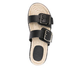 Castañer Castaner Sandals Black with double buckle, open toe, braided raffia sole, rubber outsole, and 3 cm heel.