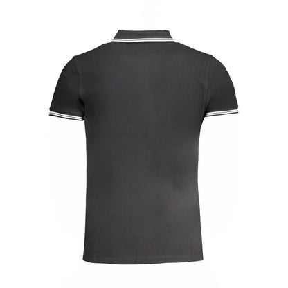 Back view of Cavalli Class Black Cotton Polo Shirt with short sleeves, 3 buttons, contrast details, and logo embroidery.