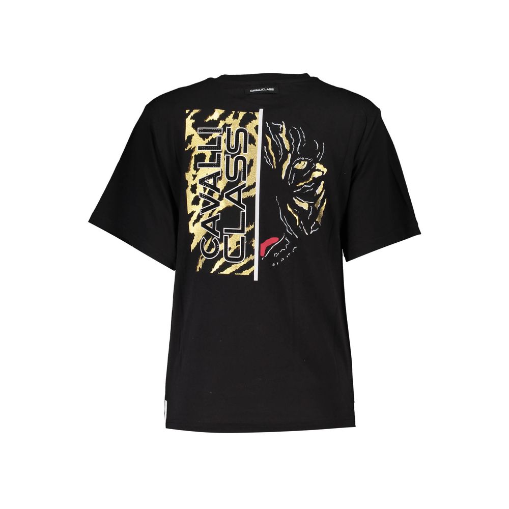 Cavalli Class Black Cotton Women T-Shirt with striking print and logo on back