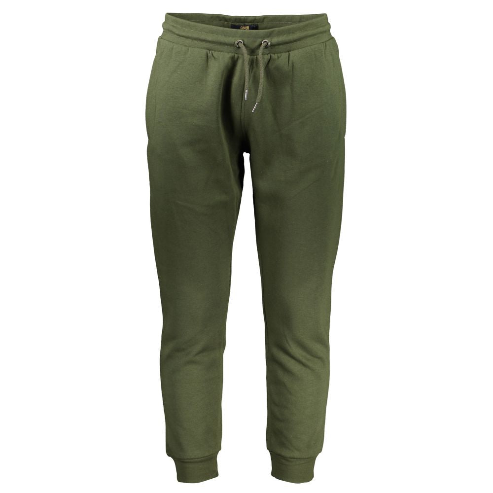 Cavalli Class Green Cotton Pant with elastic waist, laces, 3 pockets, ankle cuffs, embroidery, logo.