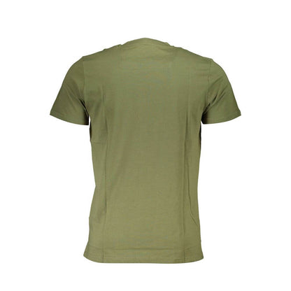 Back view of the Cavalli Class Green Cotton T-Shirt with short sleeves and round neck design.