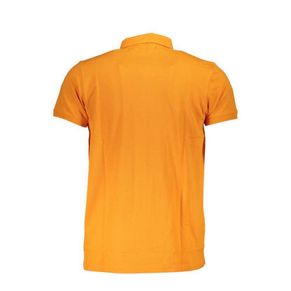 Back view of Cavalli Class Orange Cotton Men Polo Shirt, showcasing vibrant color and classic design.