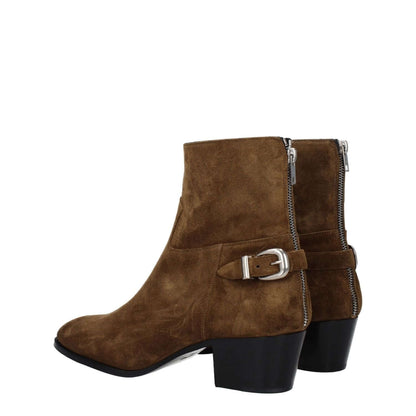Celine Brown Leather Ankle Boots with vintage suede, zip closure, mid heel, and round toe.