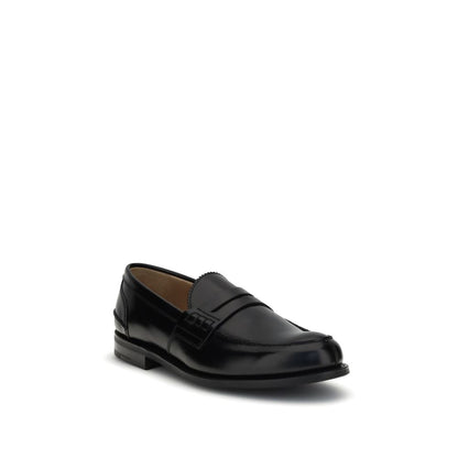 Church's Black Calf Leather Bos Taurus Slip-On Loafers with serged welt, hand-stitched sides, and Bookbinder leather finish, AW25 season.