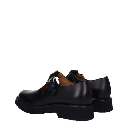 Church's Black Leather Oxfords And Derbies with buckle closure, round toe, mid heels, and rubber sole; casual style.