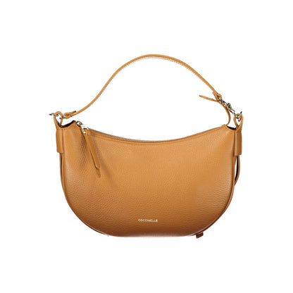 Coccinelle Brown Leather Handbag with adjustable strap, internal pocket, and zip closure