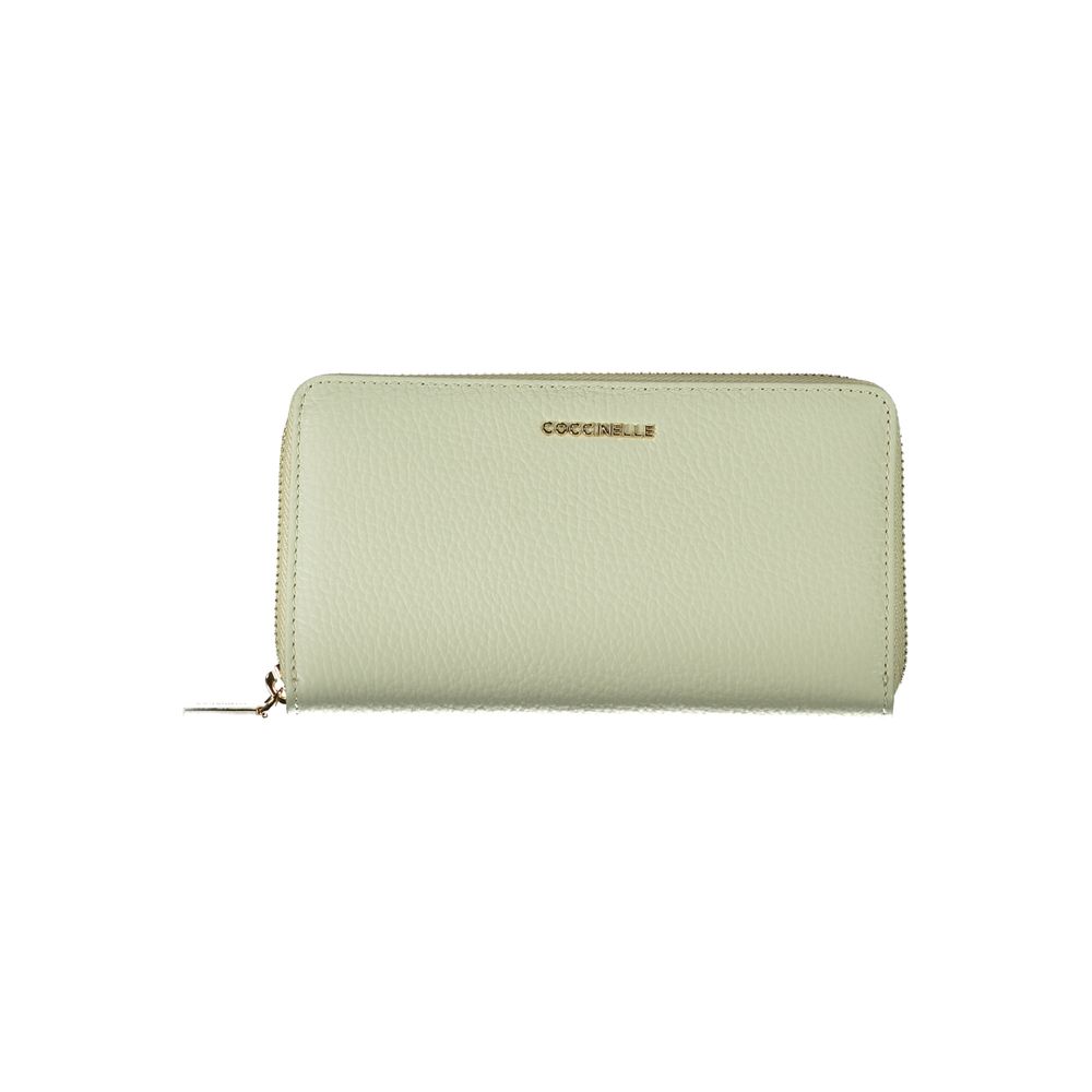 Coccinelle Green Leather Wallet with zip closure, 5 compartments, coin purse, and card spaces.