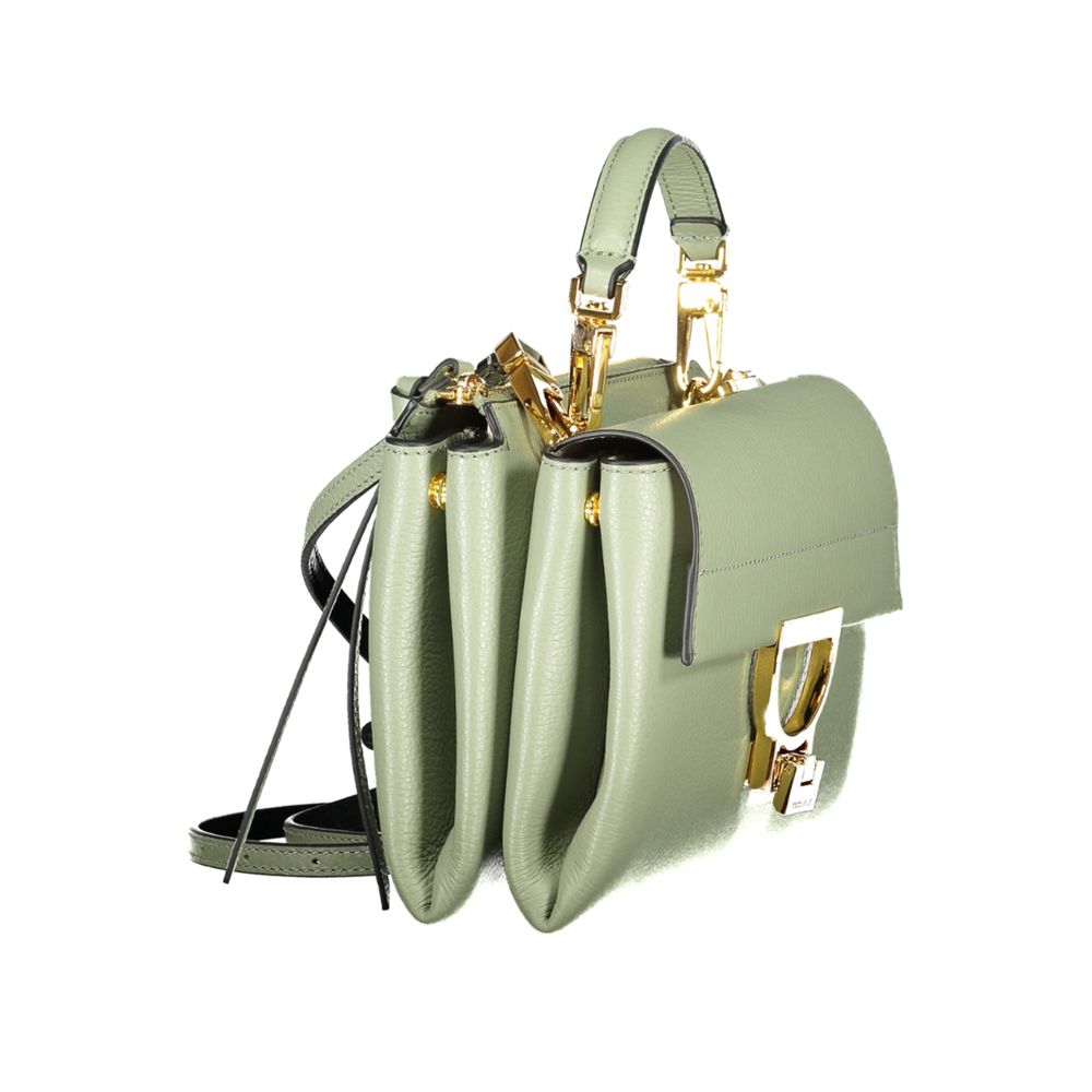 Coccinelle Green Leather Women Handbag with detachable handle and adjustable strap, showcasing Italian craftsmanship and versatile compartments