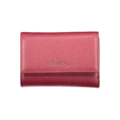 Alt Tag: Coccinelle Purple Leather Women Wallet with iconic logo, crafted in Italy, featuring multiple compartments and secure closure.